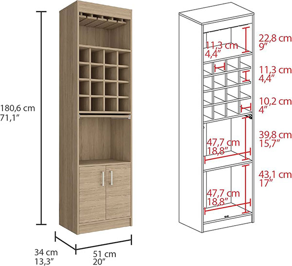 kích thước tủ rượu cho chung cư