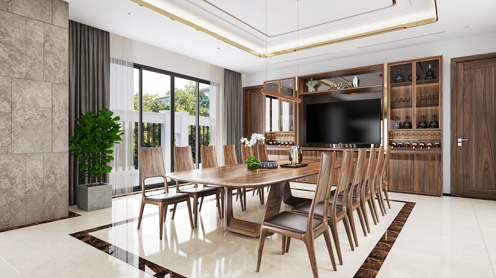 bàn ăn gỗ óc chó 12 ghế