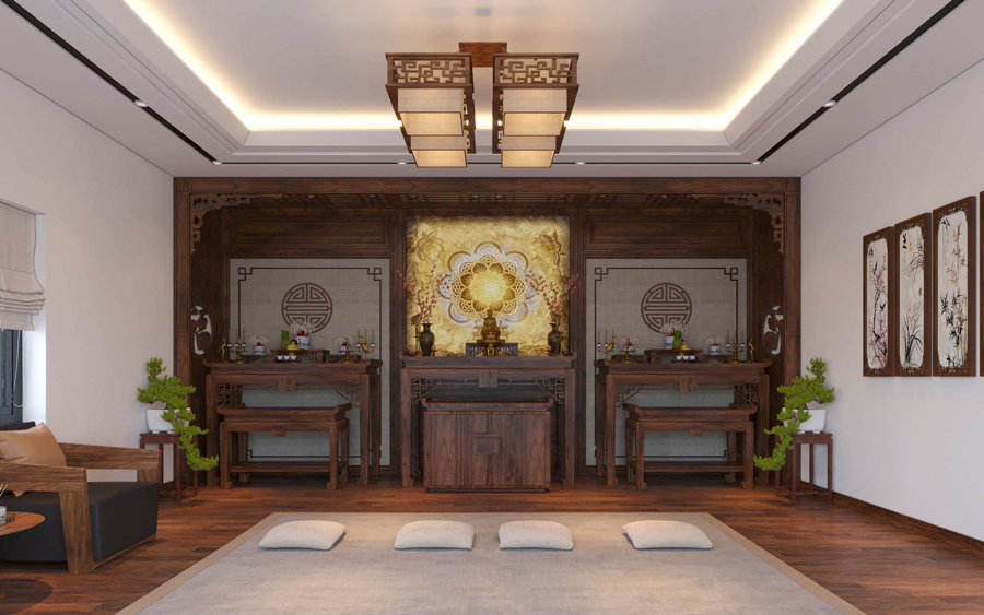 ban thờ gỗ óc chó sang trọng