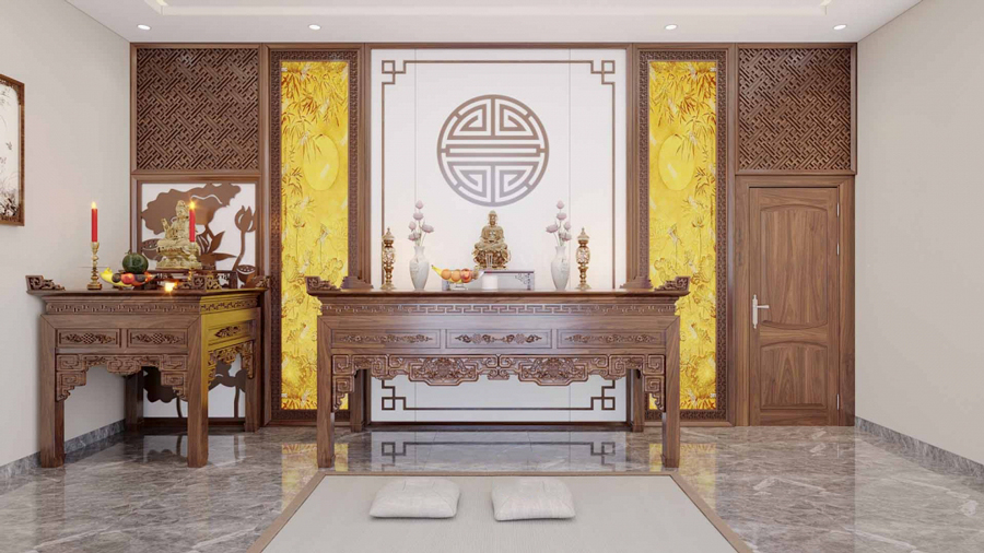 mẫu bàn thờ gỗ óc chó đẹp