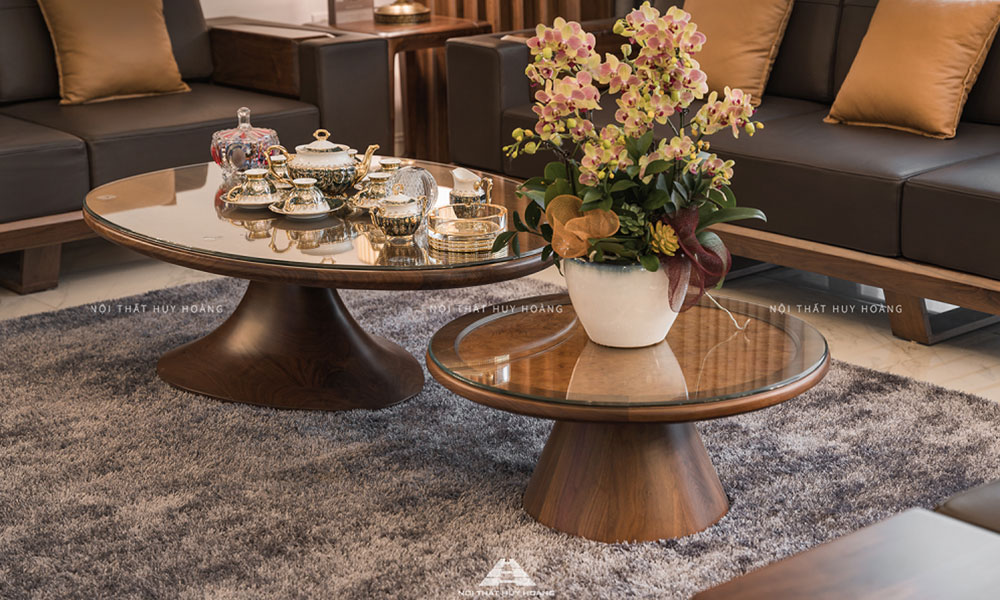 Bàn trà gỗ óc chó hình Oval