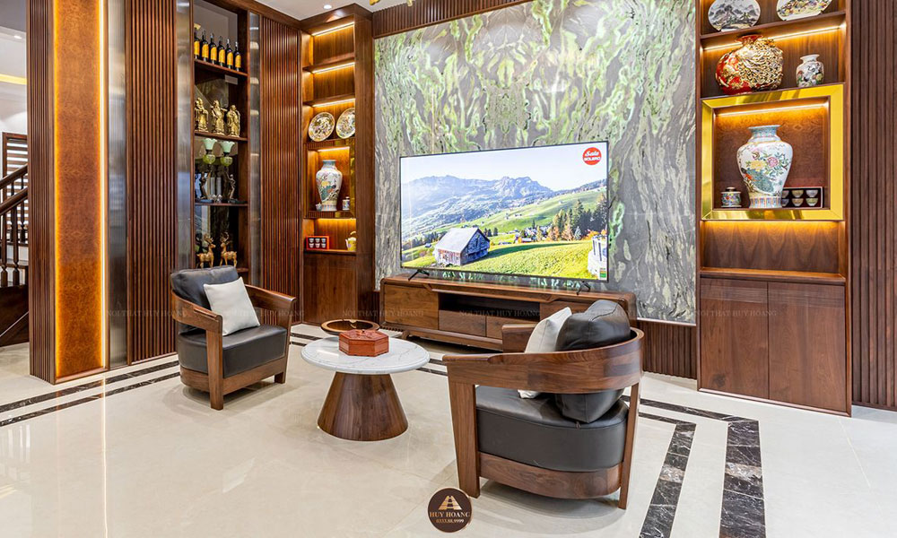 Bàn trà gỗ óc chó hình Oval