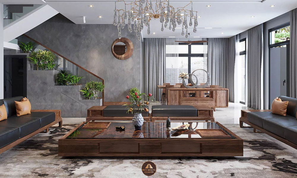 Bàn trà gỗ óc chó hình chữ nhật