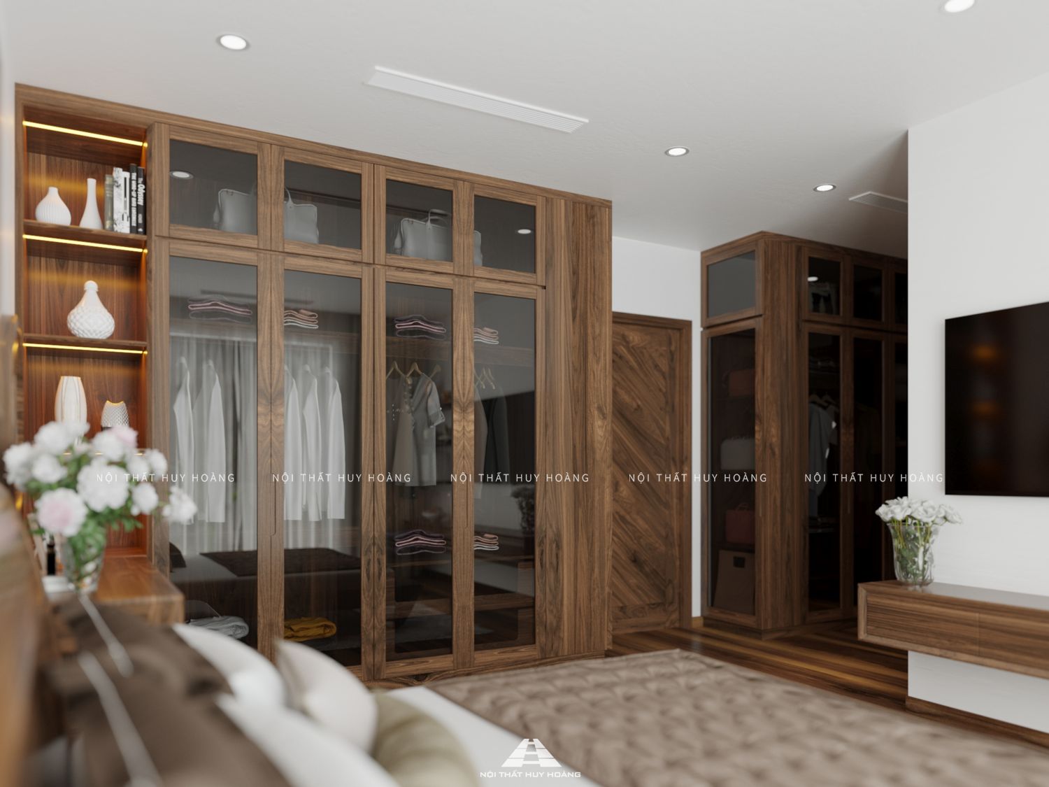 Mẫu thiết kế nội thất biệt thự gỗ óc chó hiện đại Ciputra – Anh Việt