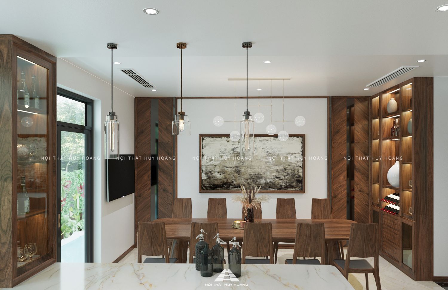 Mẫu thiết kế nội thất biệt thự gỗ óc chó hiện đại Ciputra – Anh Việt