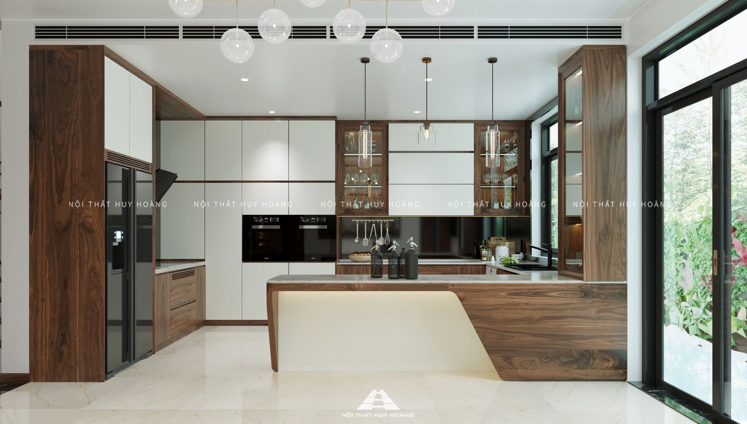 Mẫu thiết kế nội thất biệt thự gỗ óc chó hiện đại Ciputra – Anh Việt