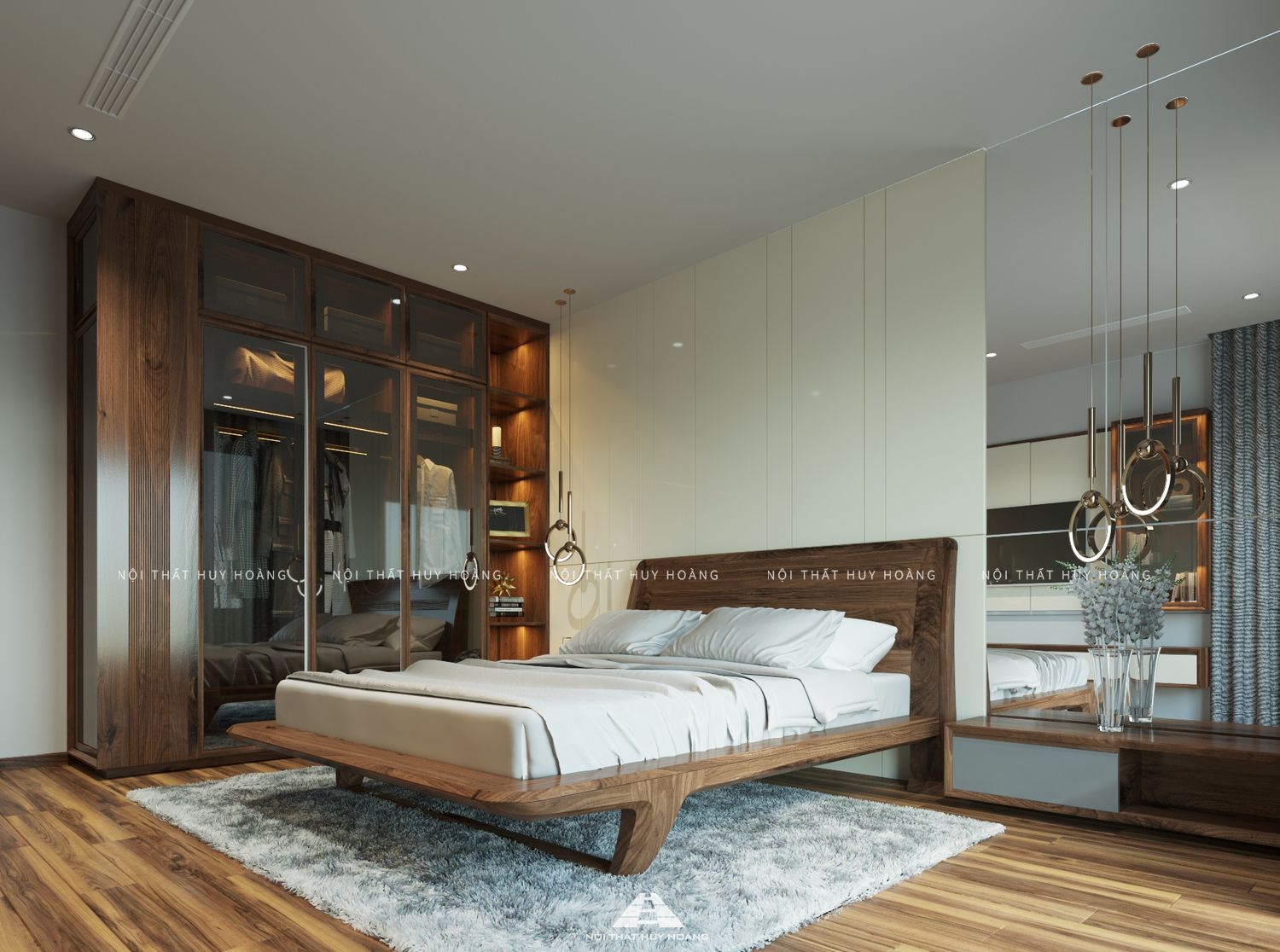 Mẫu thiết kế nội thất biệt thự gỗ óc chó hiện đại Ciputra – Anh Việt