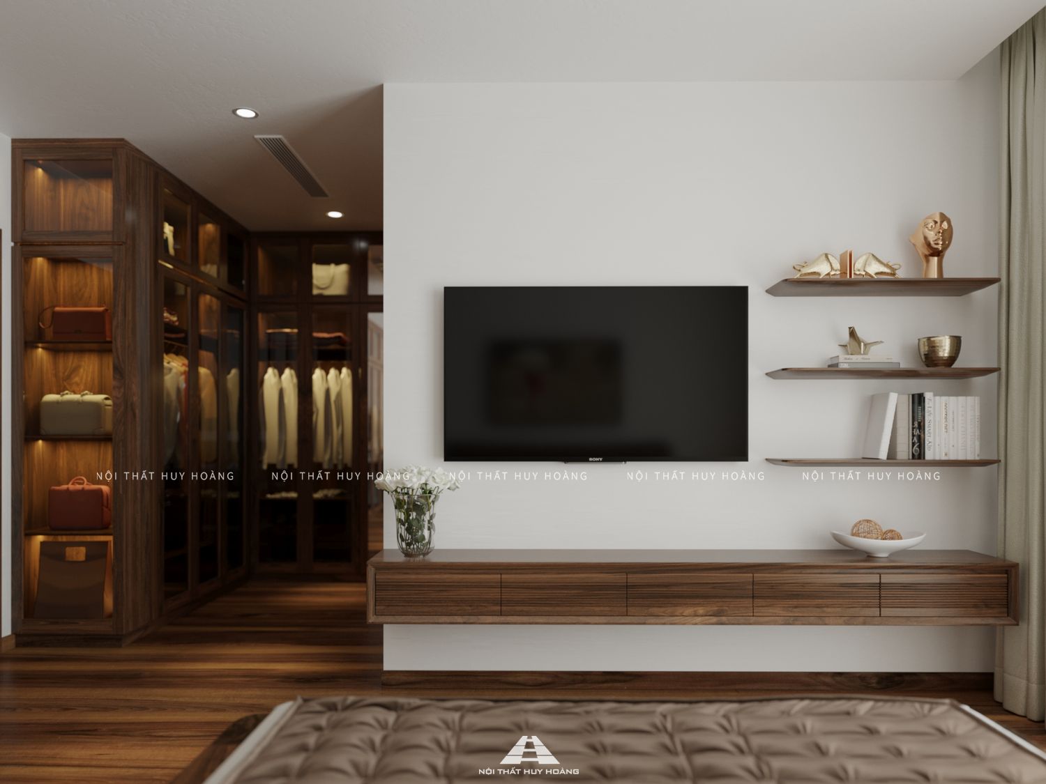 Mẫu thiết kế nội thất biệt thự gỗ óc chó hiện đại Ciputra – Anh Việt