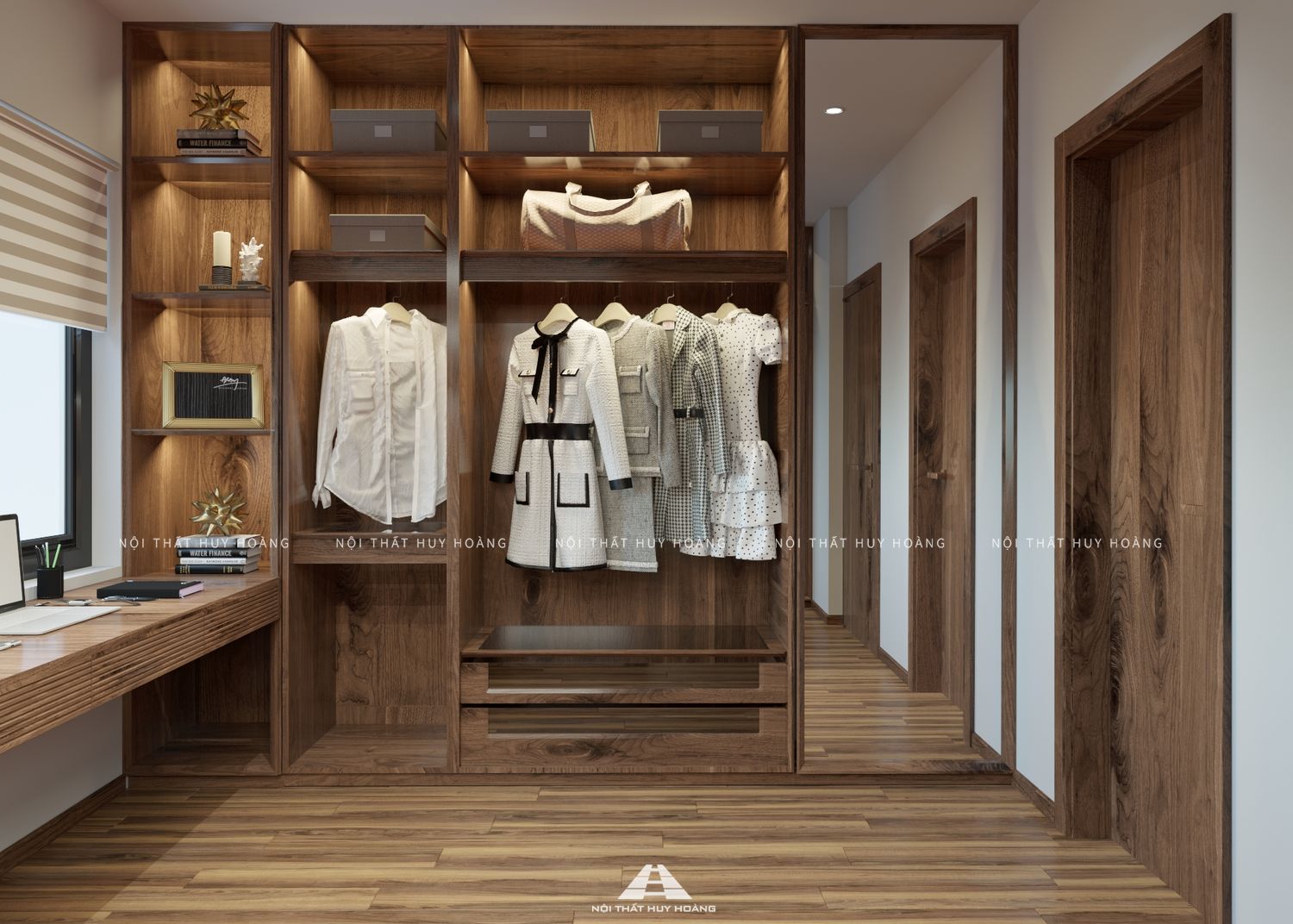 Mẫu thiết kế nội thất biệt thự gỗ óc chó hiện đại Ciputra – Anh Việt