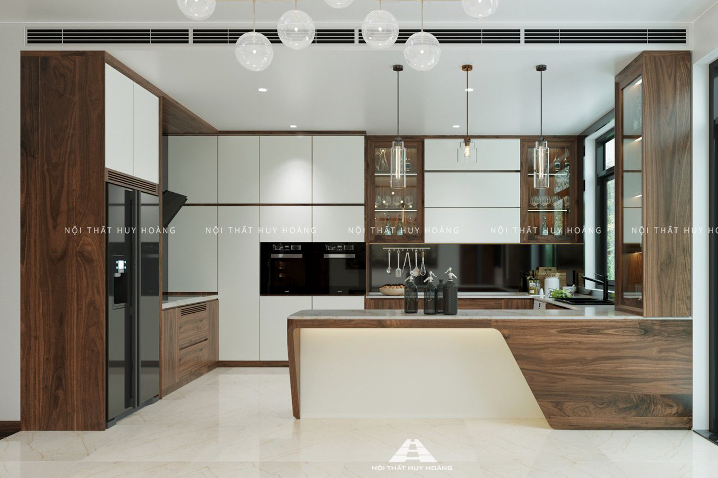 Mẫu thiết kế nội thất biệt thự gỗ óc chó hiện đại Ciputra – Anh Việt