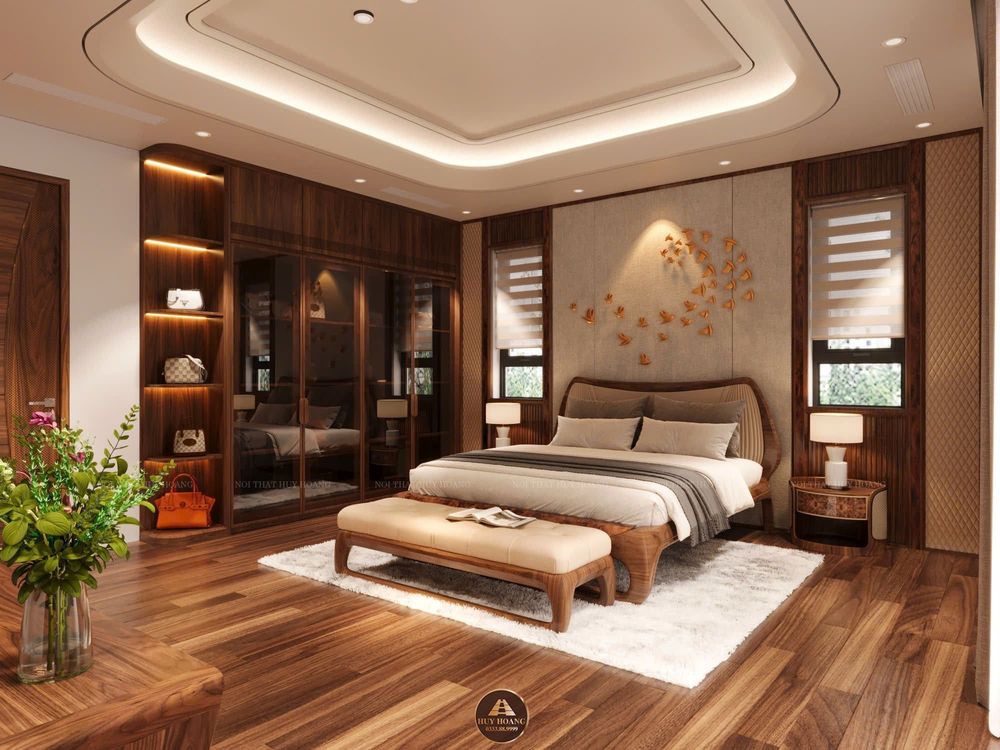 Thiết kế nội thất gỗ óc chó biệt thự cao cấp tại Hà Nam