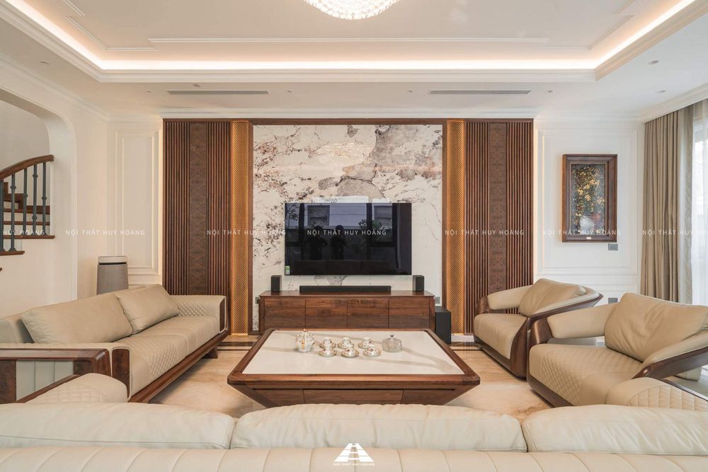 Thiết kế nội thất gỗ óc chó biệt thự Nguyệt Quế Vinhomes Riverside The Harmony