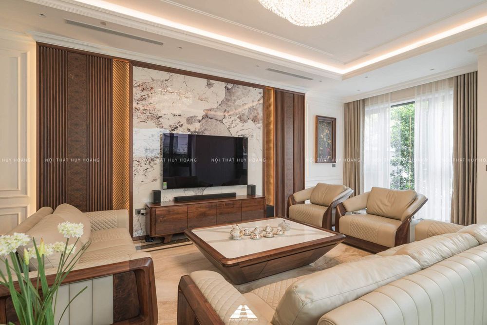 Thiết kế nội thất gỗ óc chó biệt thự Nguyệt Quế Vinhomes Riverside The Harmony