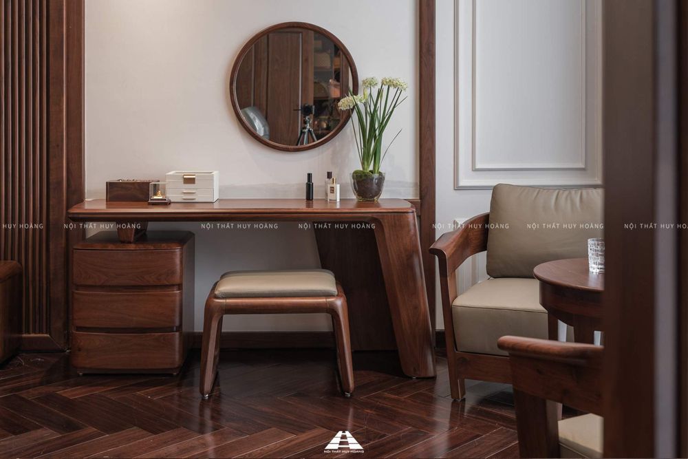 Thiết kế nội thất gỗ óc chó biệt thự Nguyệt Quế Vinhomes Riverside The Harmony