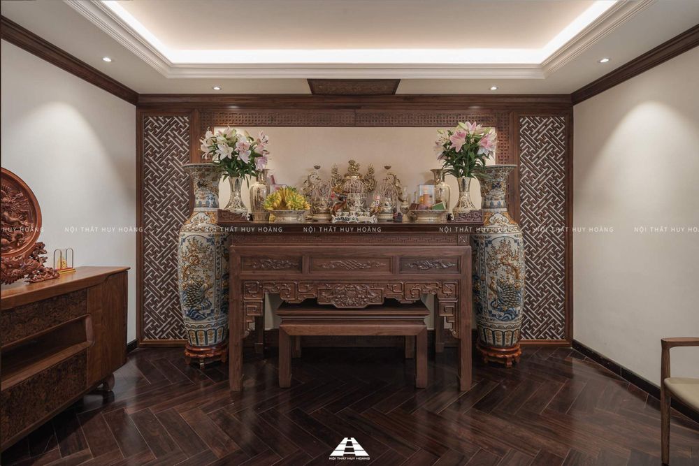 Thiết kế nội thất gỗ óc chó biệt thự Nguyệt Quế Vinhomes Riverside The Harmony