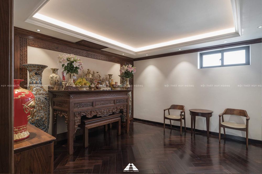 Thiết kế nội thất gỗ óc chó biệt thự Nguyệt Quế Vinhomes Riverside The Harmony