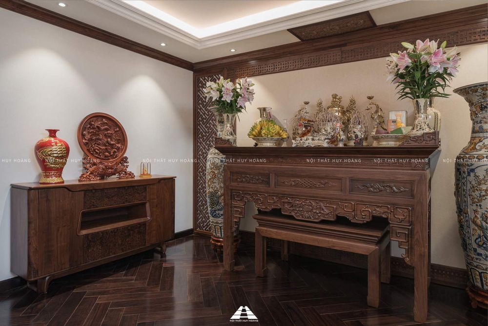 Thiết kế nội thất gỗ óc chó biệt thự Nguyệt Quế Vinhomes Riverside The Harmony