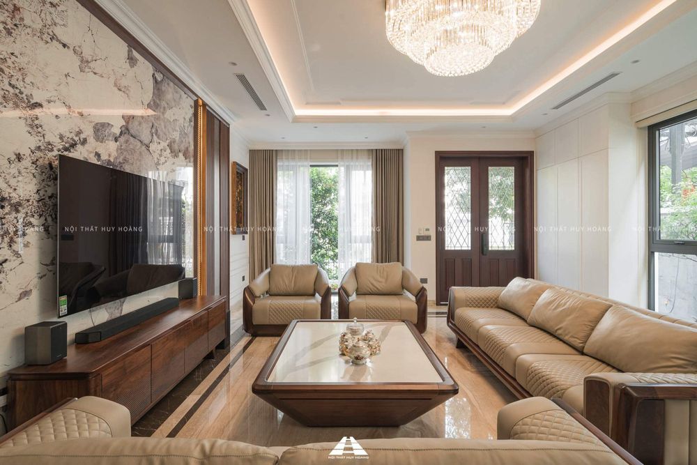 Thiết kế nội thất gỗ óc chó biệt thự Nguyệt Quế Vinhomes Riverside The Harmony