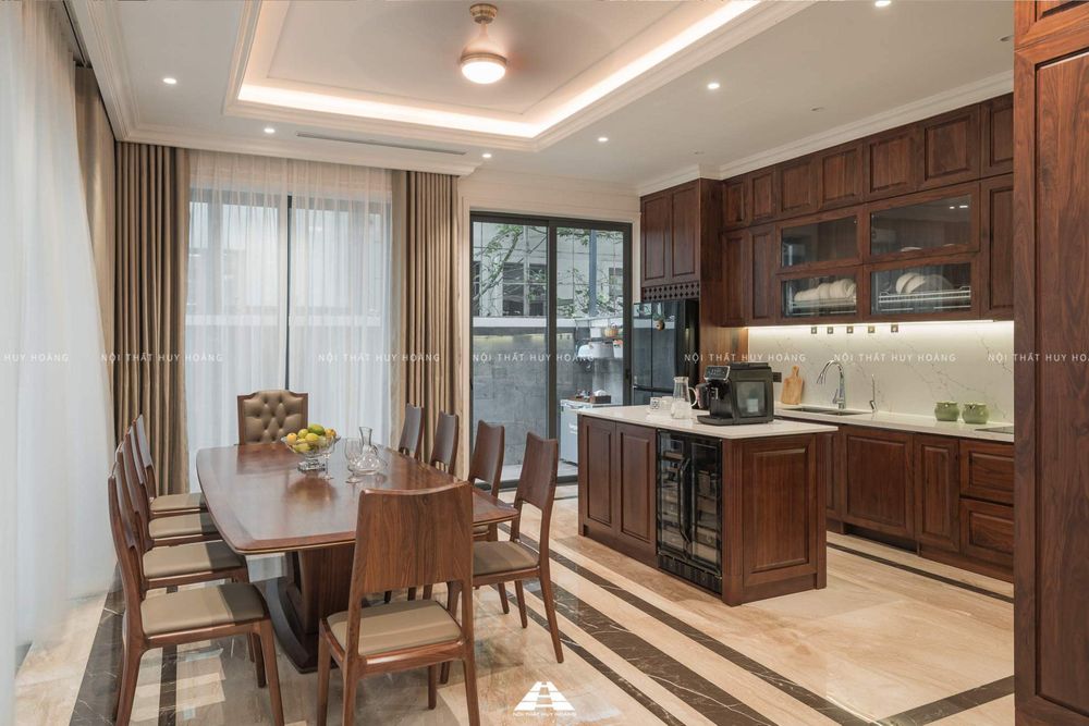 Thiết kế nội thất gỗ óc chó biệt thự Nguyệt Quế Vinhomes Riverside The Harmony