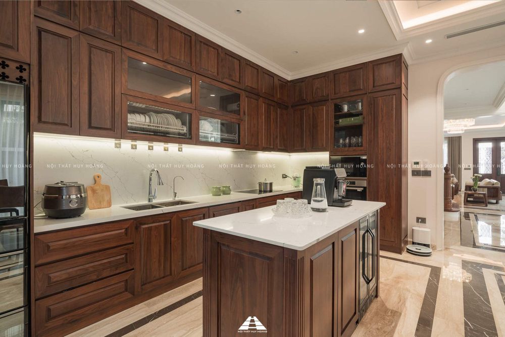Thiết kế nội thất gỗ óc chó biệt thự Nguyệt Quế Vinhomes Riverside The Harmony