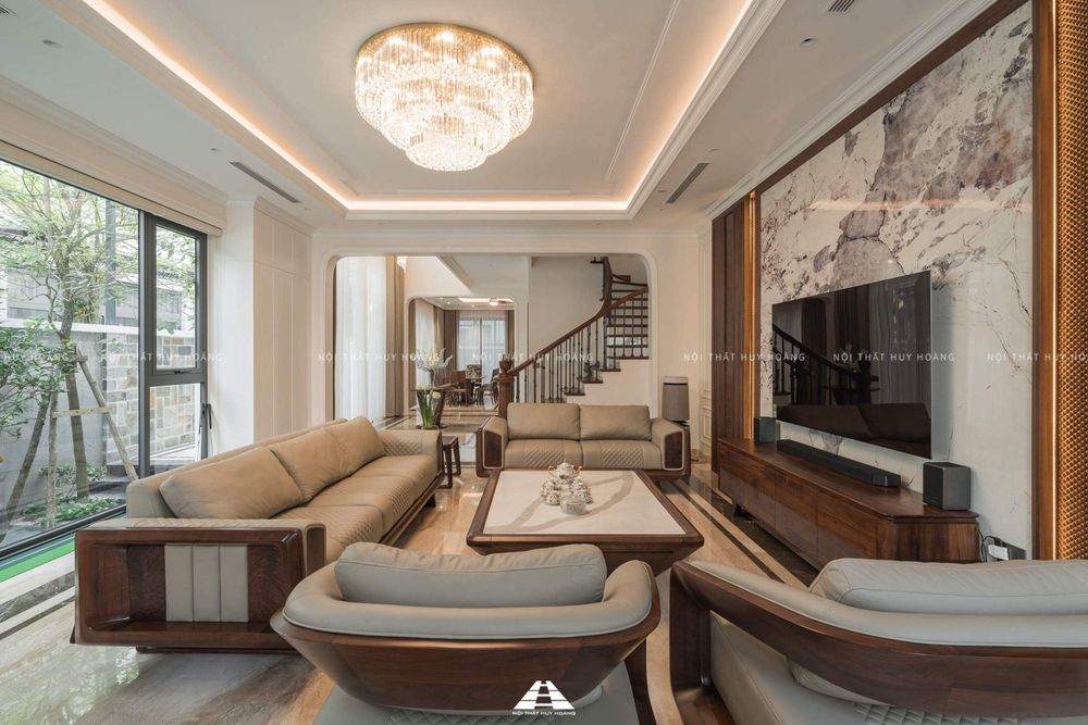 Thiết kế nội thất gỗ óc chó biệt thự Nguyệt Quế Vinhomes Riverside The Harmony