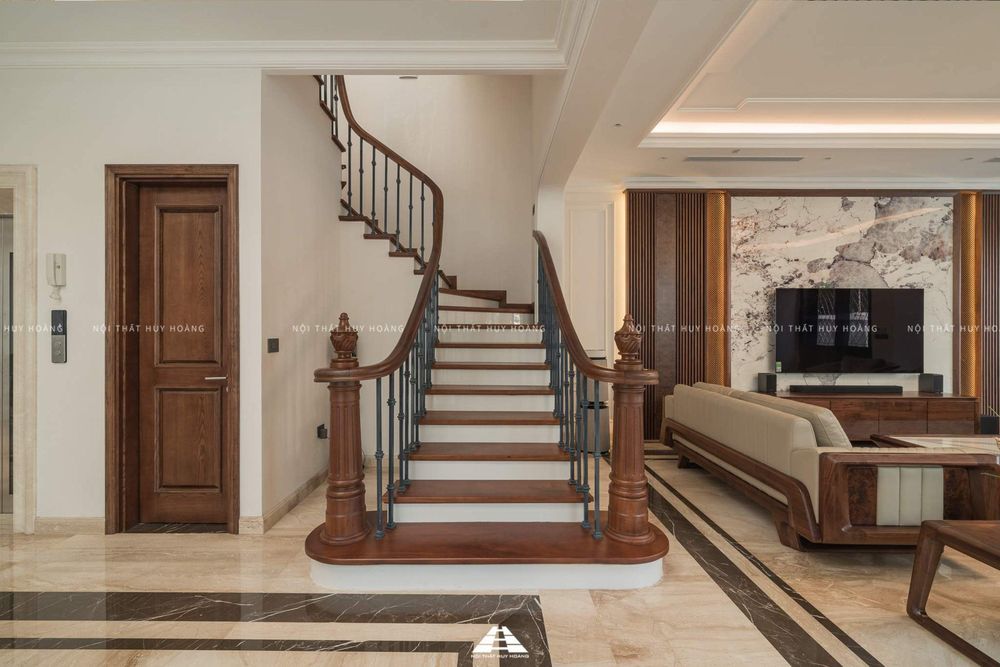 Thiết kế nội thất gỗ óc chó biệt thự Nguyệt Quế Vinhomes Riverside The Harmony