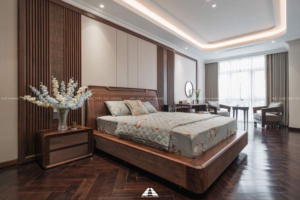 Thiết kế nội thất gỗ óc chó biệt thự Nguyệt Quế Vinhomes Riverside The Harmony