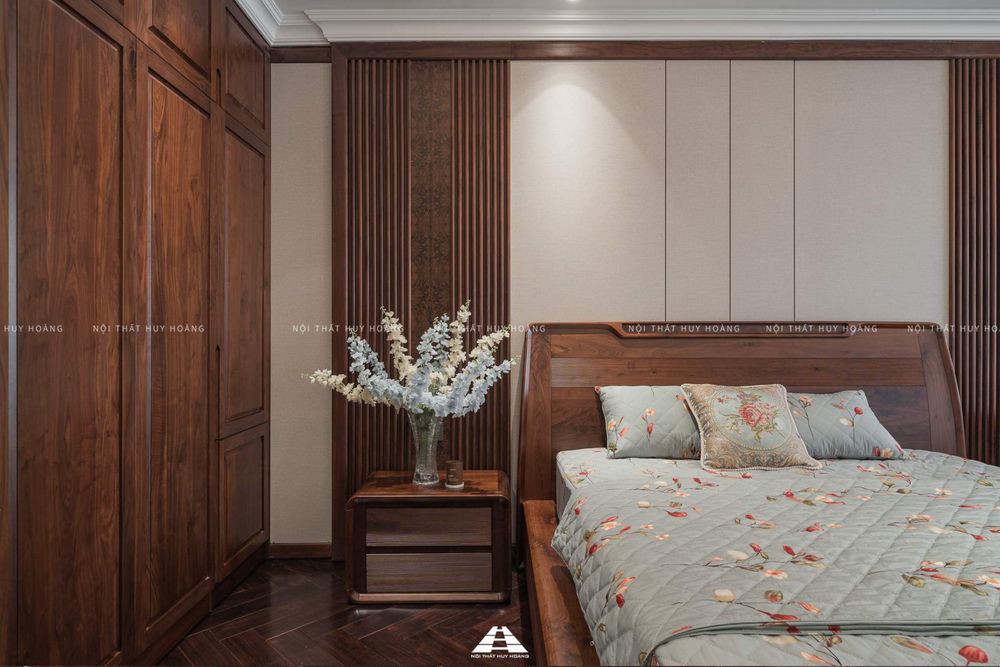 Thiết kế nội thất gỗ óc chó biệt thự Nguyệt Quế Vinhomes Riverside The Harmony