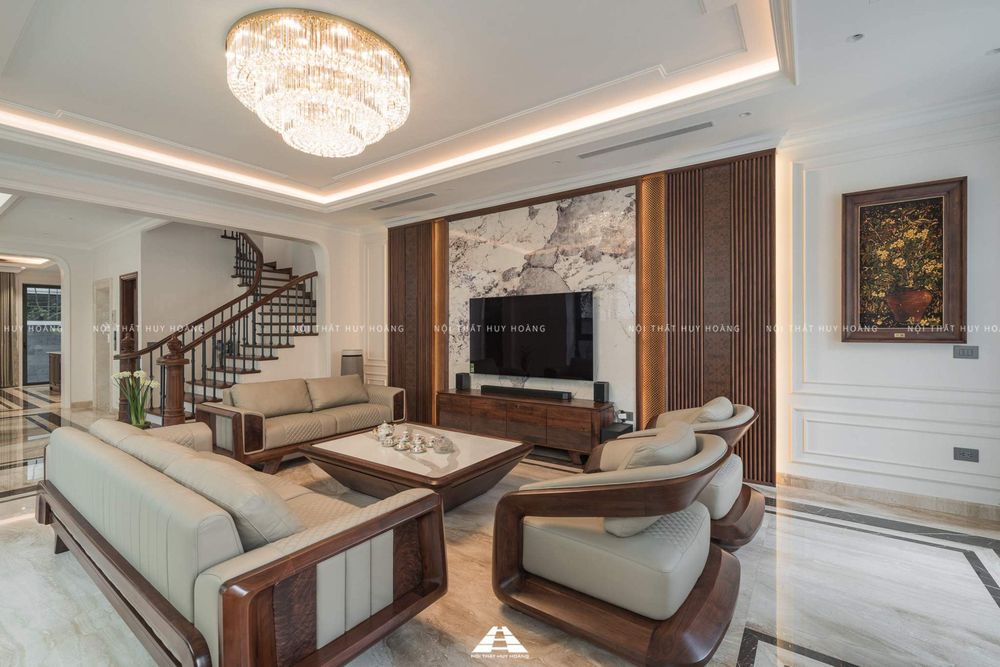 Thiết kế nội thất gỗ óc chó biệt thự Nguyệt Quế Vinhomes Riverside The Harmony