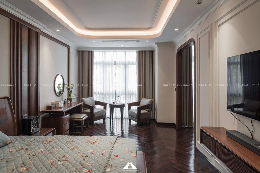 Thiết kế nội thất gỗ óc chó biệt thự Nguyệt Quế Vinhomes Riverside The Harmony