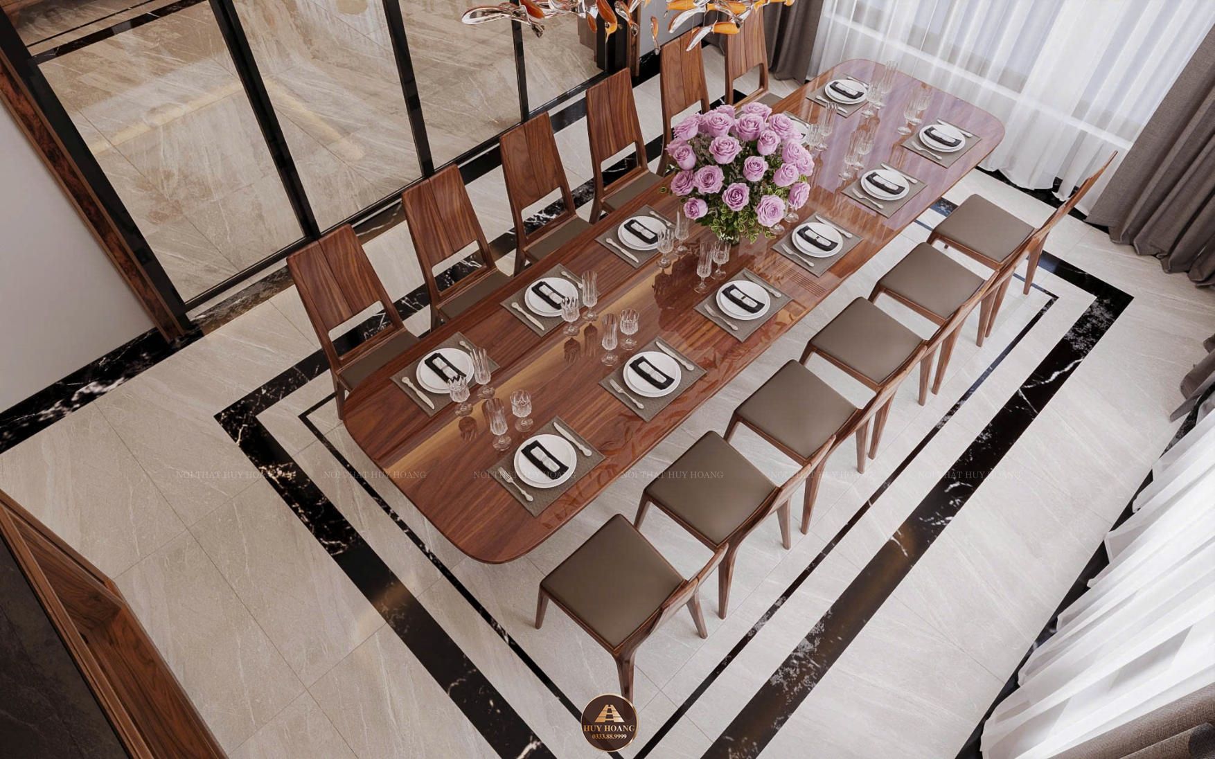 Thiết kế và thi công nội thất gỗ óc chó biệt thự Thanh Hóa