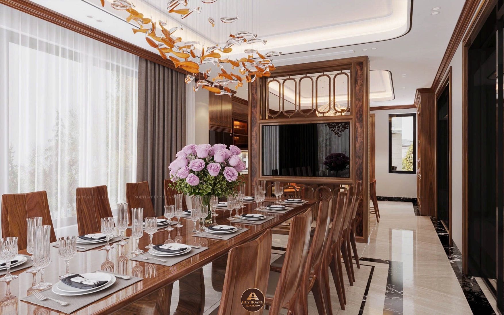 Thiết kế và thi công nội thất gỗ óc chó biệt thự Thanh Hóa