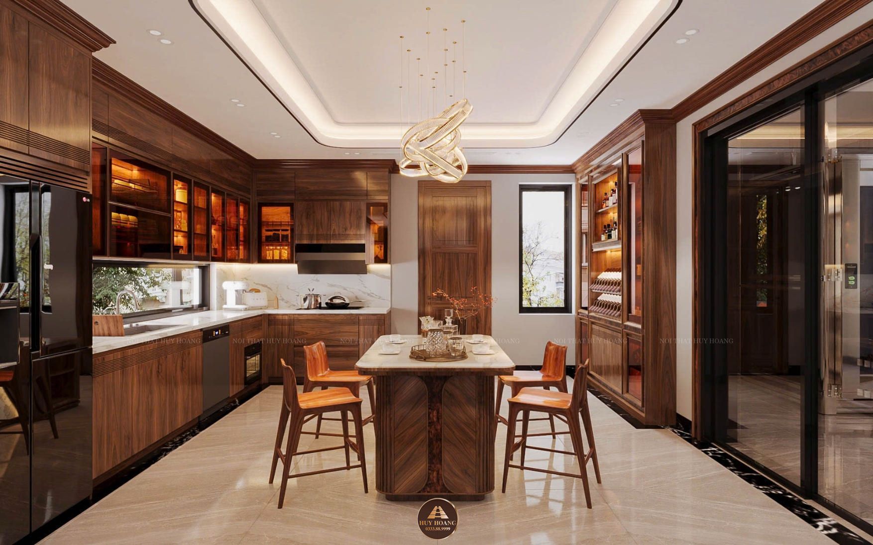 Thiết kế và thi công nội thất gỗ óc chó biệt thự Thanh Hóa