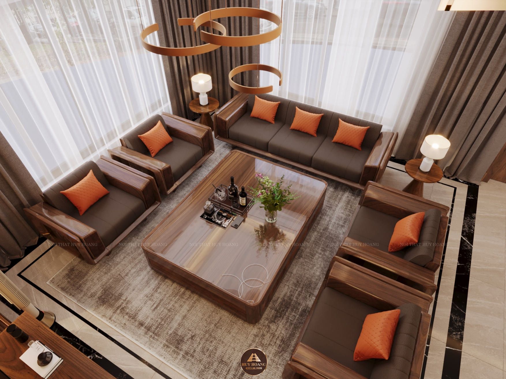 Thiết kế và thi công nội thất gỗ óc chó biệt thự Thanh Hóa