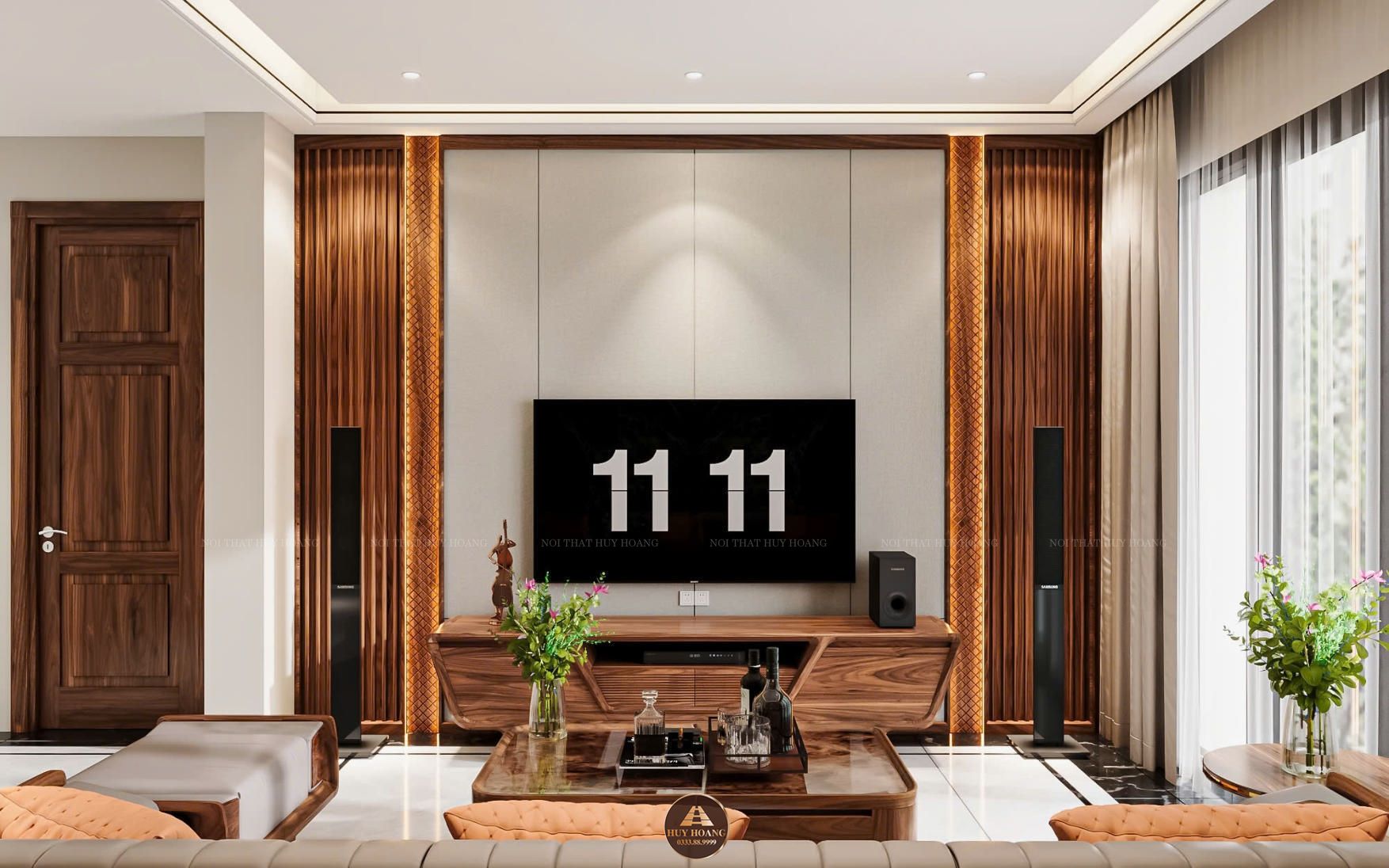 Thiết kế và thi công nội thất gỗ óc chó biệt thự Thanh Hóa