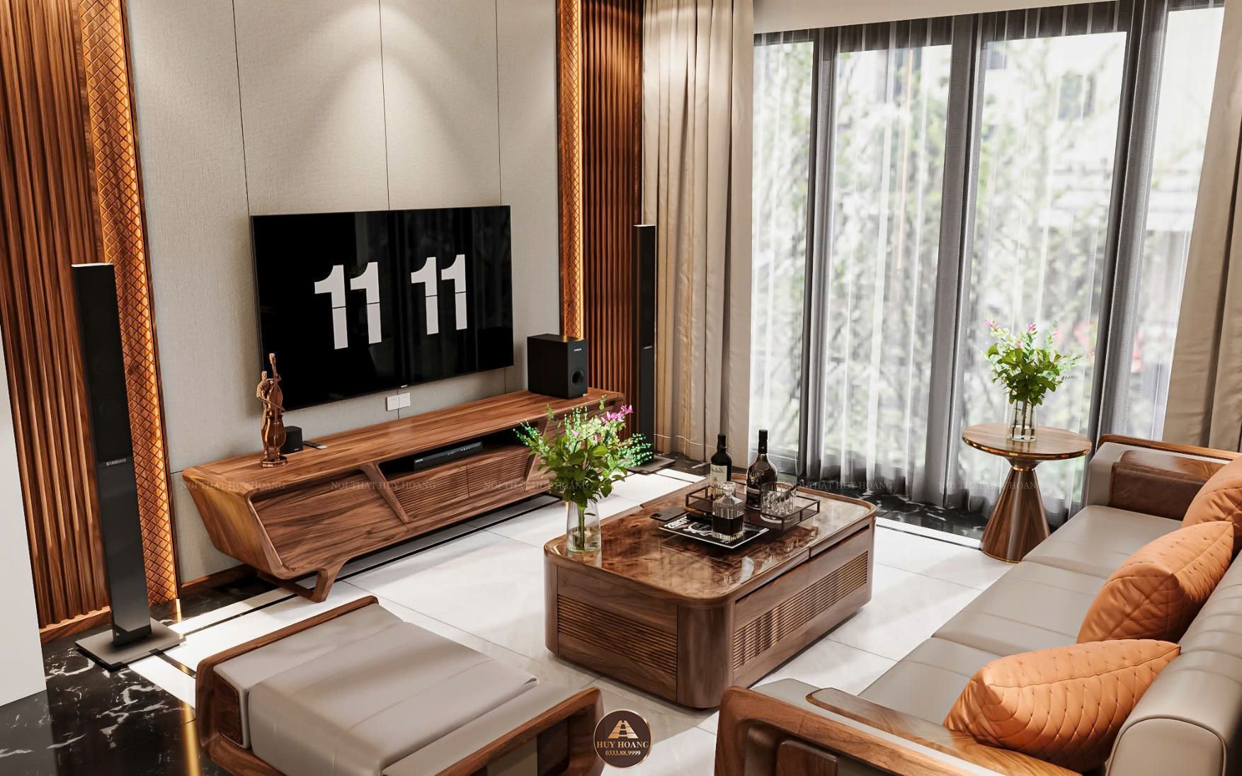 Thiết kế và thi công nội thất gỗ óc chó biệt thự Thanh Hóa