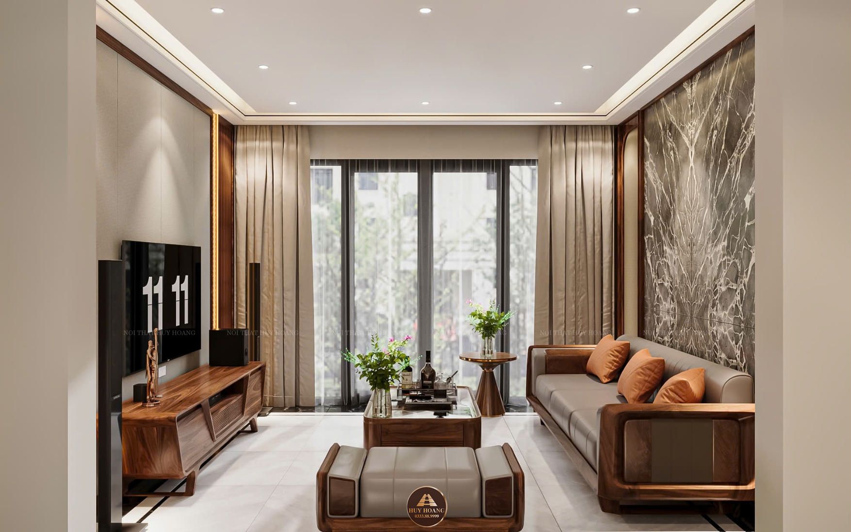 Thiết kế và thi công nội thất gỗ óc chó biệt thự Thanh Hóa