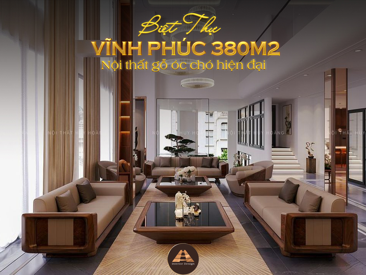 Thiết kế nội thất biệt thự gỗ óc chó tại Vĩnh Phúc 380m2