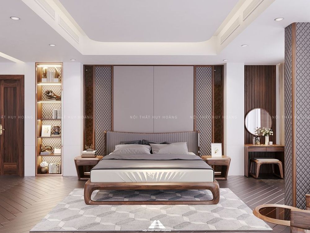 Thiết kế nội thất biệt thự gỗ óc chó tại Vĩnh Phúc 380m2