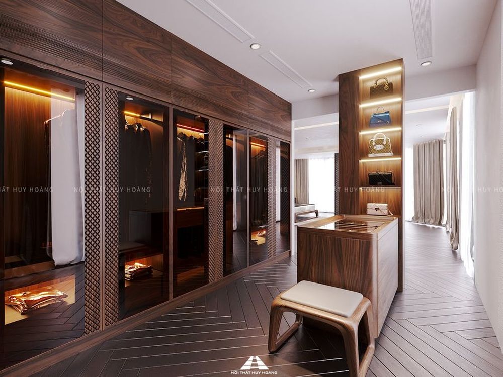 Thiết kế nội thất biệt thự gỗ óc chó tại Vĩnh Phúc 380m2