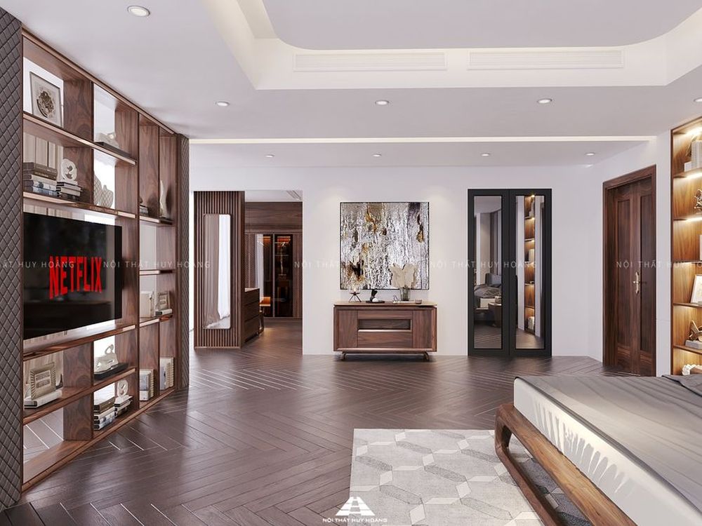 Thiết kế nội thất biệt thự gỗ óc chó tại Vĩnh Phúc 380m2