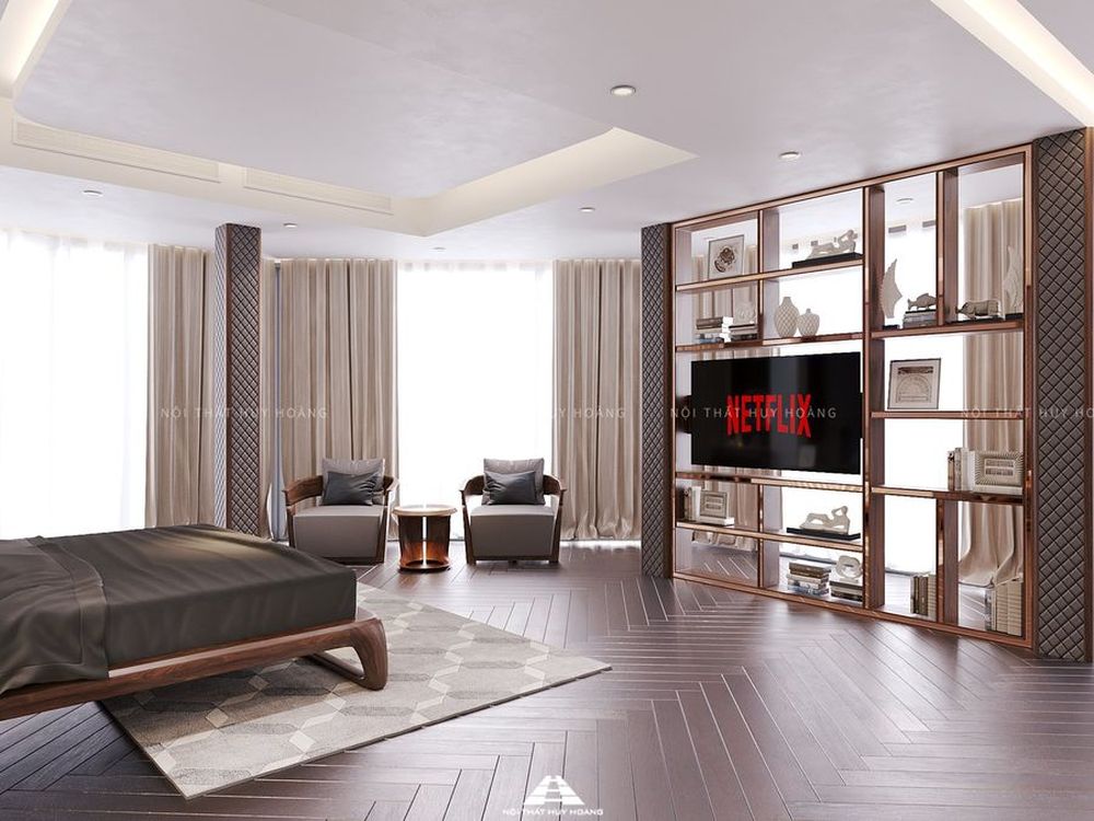 Thiết kế nội thất biệt thự gỗ óc chó tại Vĩnh Phúc 380m2