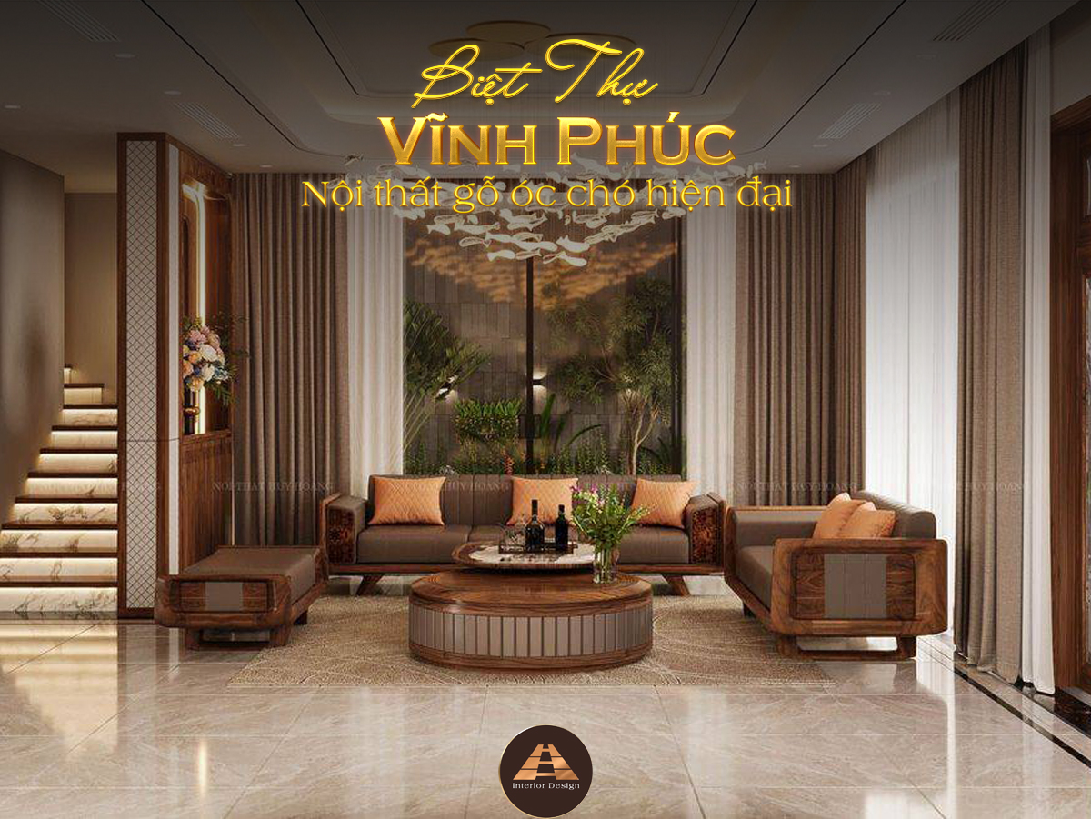 Thiết kế nội thất gỗ óc chó biệt thự Vĩnh Phúc