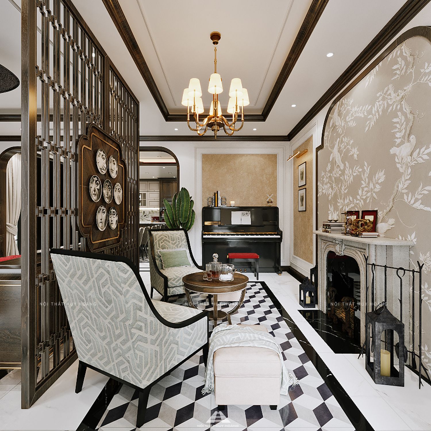 Thiết kế nội thất nhà phố phong cách indochine tại Gia Lâm, Hà Nội