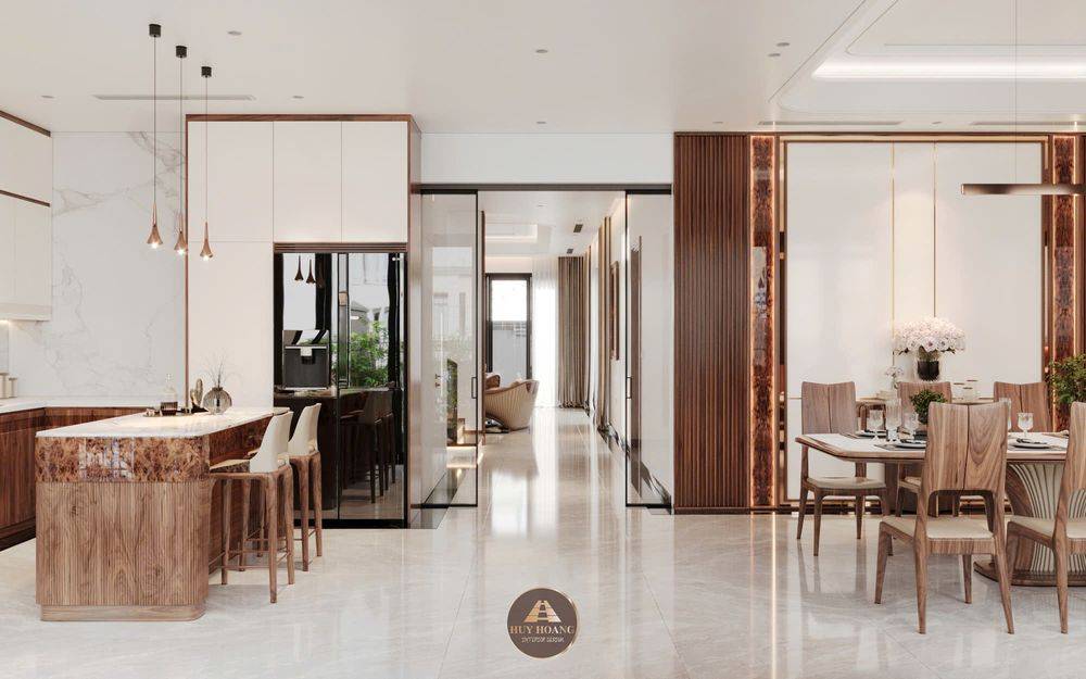 Dự án thiết kế và thi công nội thất gỗ óc chó villa Hải Phòng