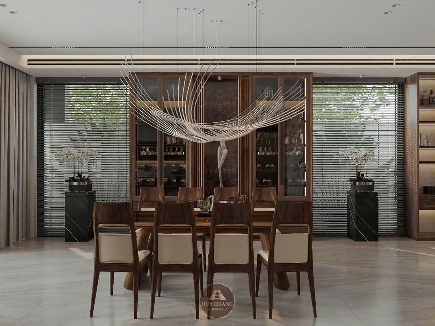THIẾT KẾ NỘI THẤT GỖ ÓC CHÓ VILLA MIÊU NHA