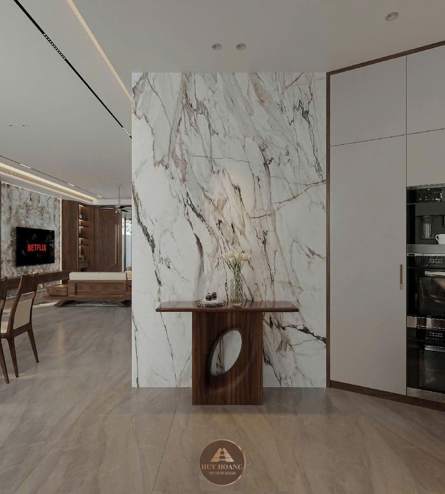 THIẾT KẾ NỘI THẤT GỖ ÓC CHÓ VILLA MIÊU NHA