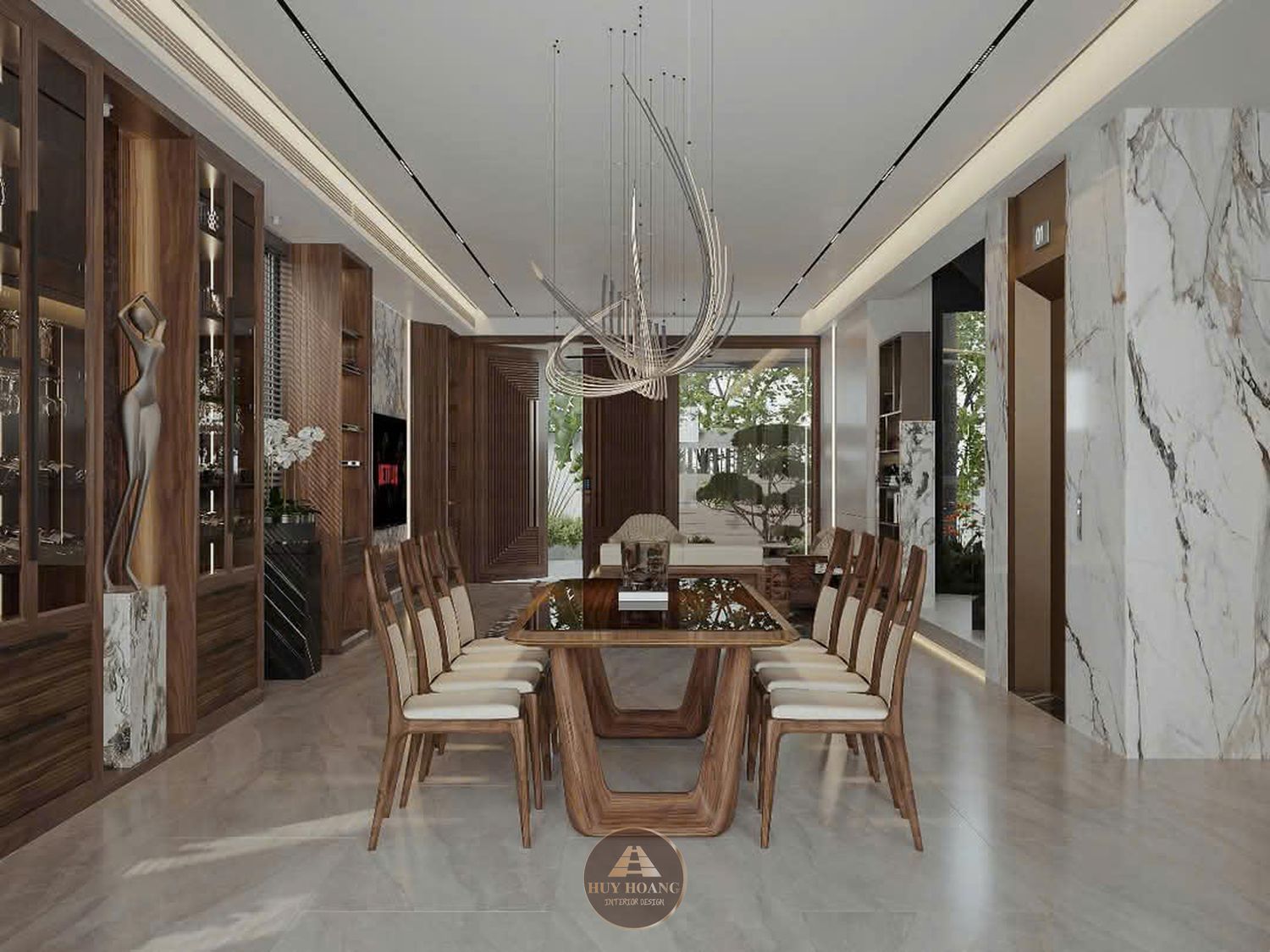 THIẾT KẾ NỘI THẤT GỖ ÓC CHÓ VILLA MIÊU NHA