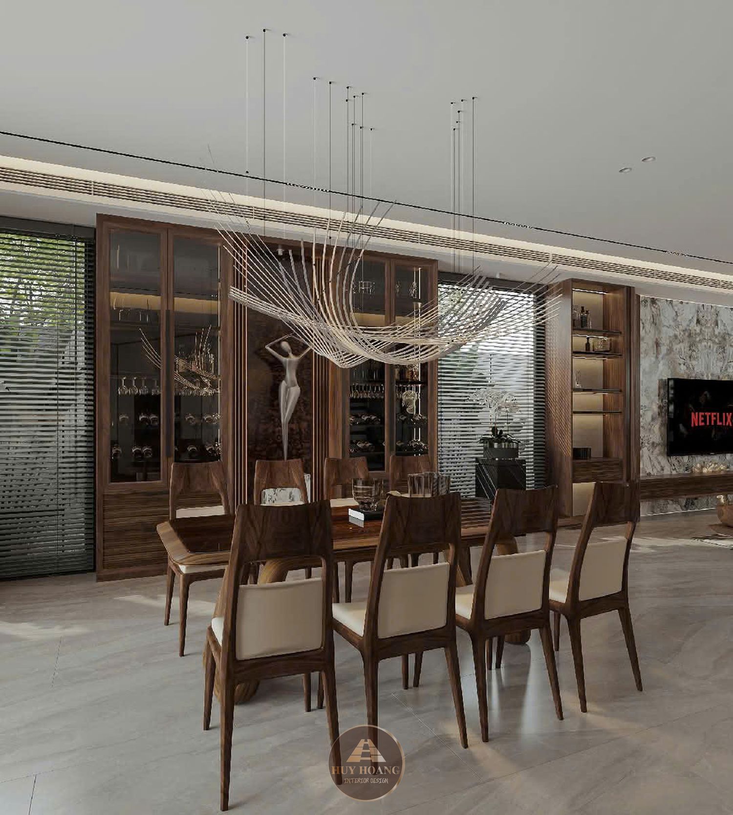 THIẾT KẾ NỘI THẤT GỖ ÓC CHÓ VILLA MIÊU NHA