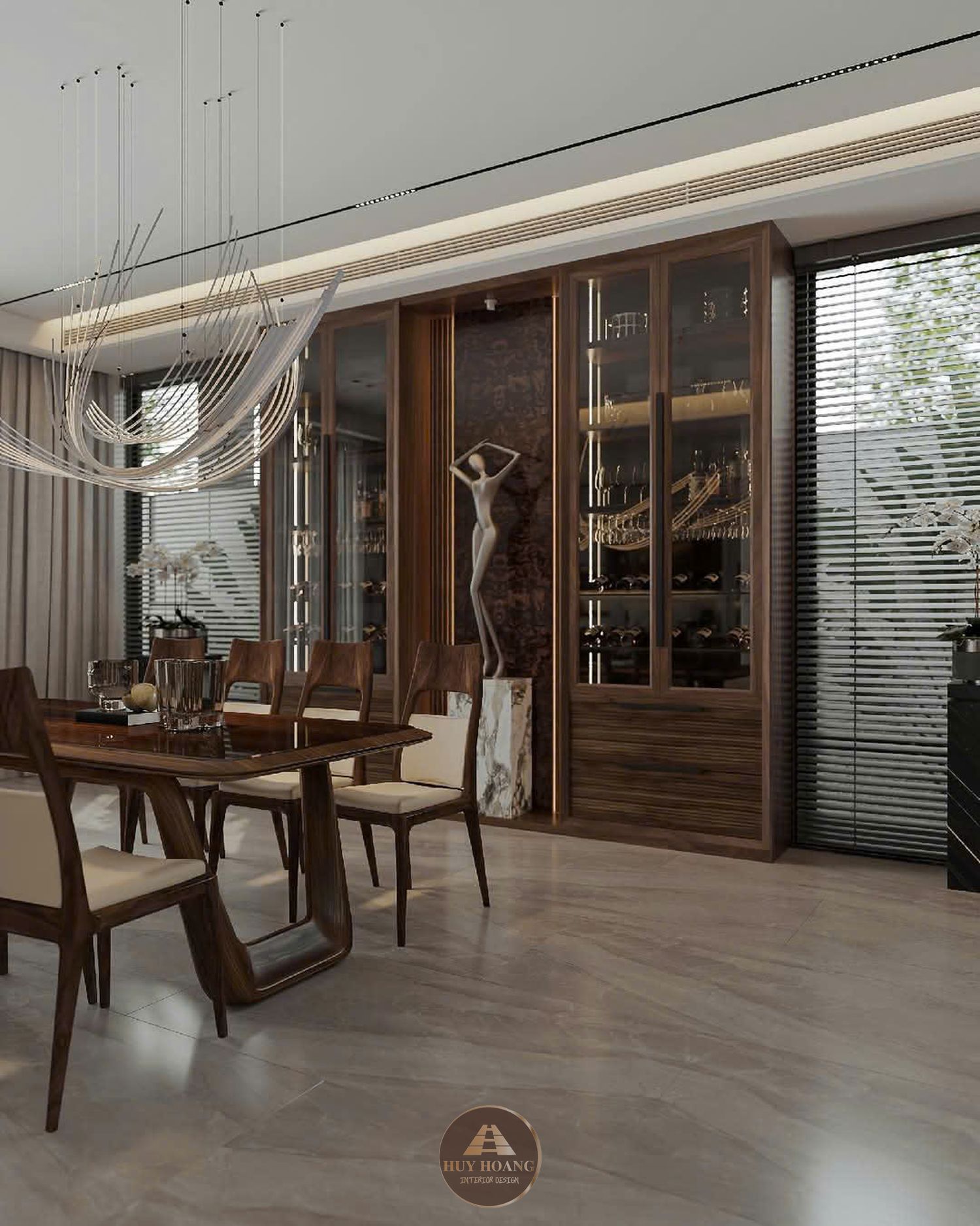THIẾT KẾ NỘI THẤT GỖ ÓC CHÓ VILLA MIÊU NHA